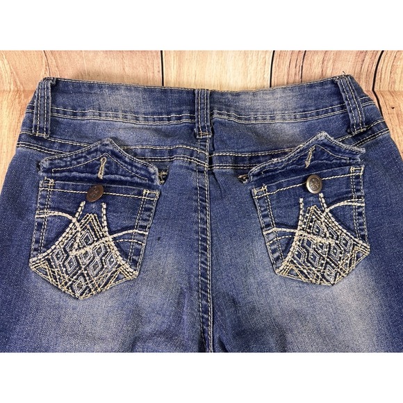 No Boundaries Women Jean 27W x 30L Size 13 Mid Rise Embroidered Pockets Stretch - Picture 13 of 16